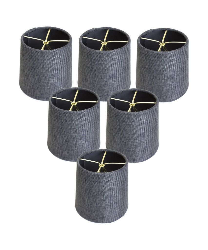 Set of 6 Granite Gray Burlap Drum Clip On Shade 4x5x5