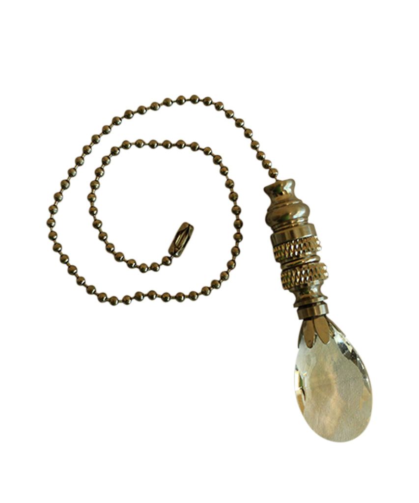 Stephanov Crystal Small Teardrop Ceiling Fan Pull, 2.5"h with 12" Nickel Brass Chain