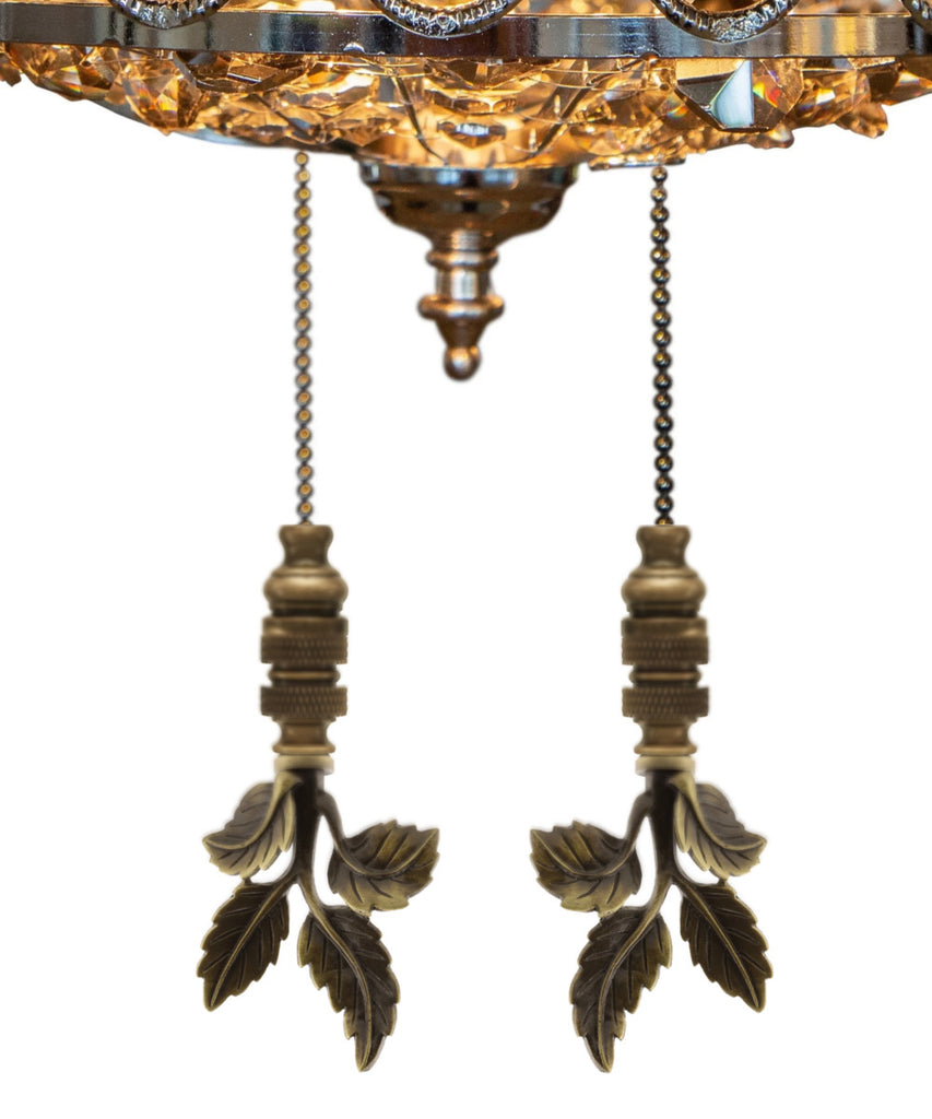 Leaves Ceiling Fan Pull, 3"h with 12" Antiqued Brass Chain