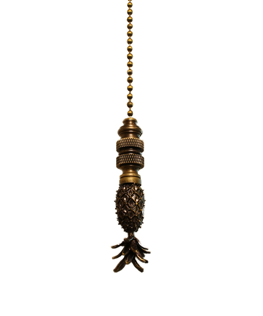 Tall Pineapple Ceiling Fan Pull, 2.5"h with 12" Antiqued Brass Chain