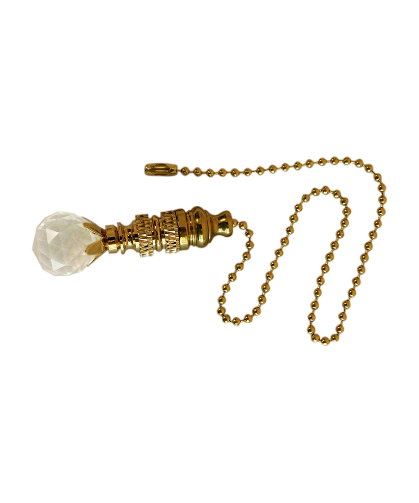 Stephanov Multi-Faceted Crystal Ball Ceiling Fan Pull, 2"h with 12" Polished Brass Chain