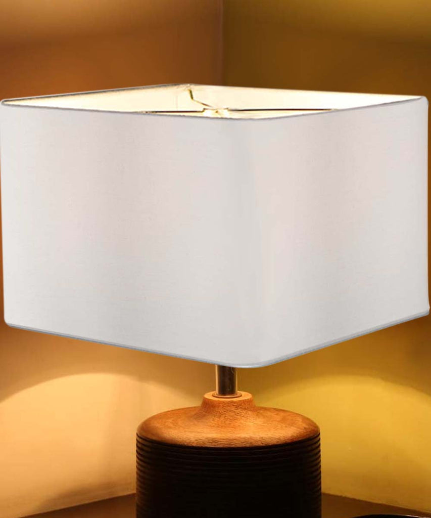 12"x12"x8" Heartland Rounded Corner Premiere Hardback Square Drum Lampshade, White Linen Fabric