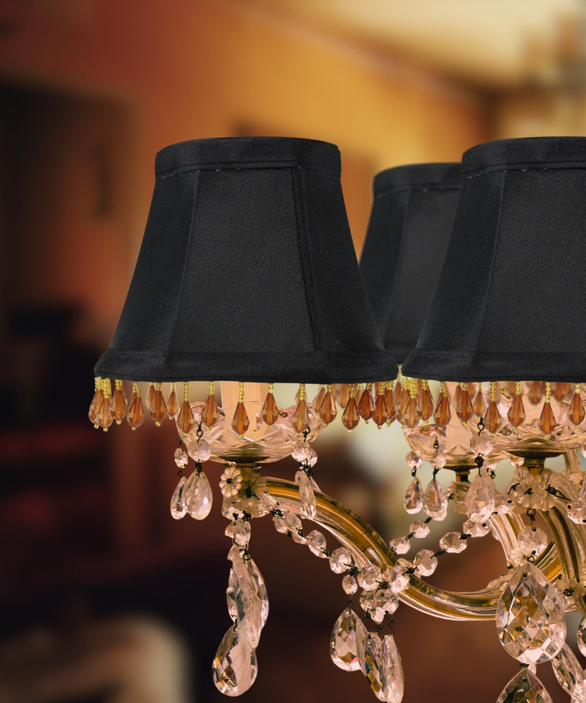 Set of 6 Candelabra Stretch with Gold Liner Amber Beads Clip-On Lampshade 3x5x4