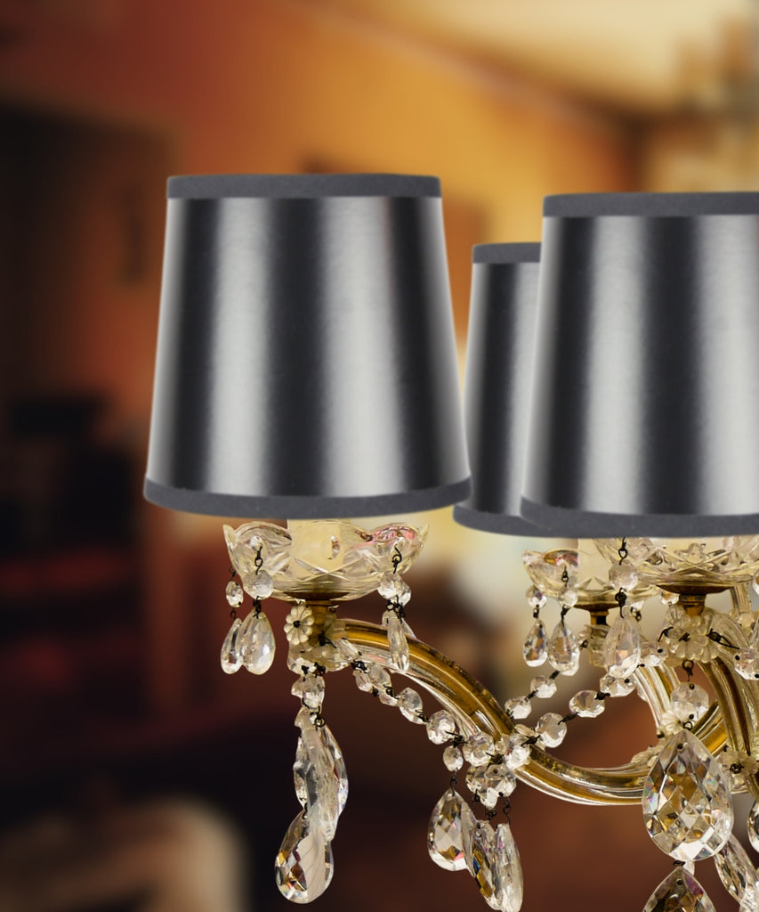 Set of 6 Black Parchment Gold-Lined Drum Chandelier Clip-On Lampshade 4x5x5