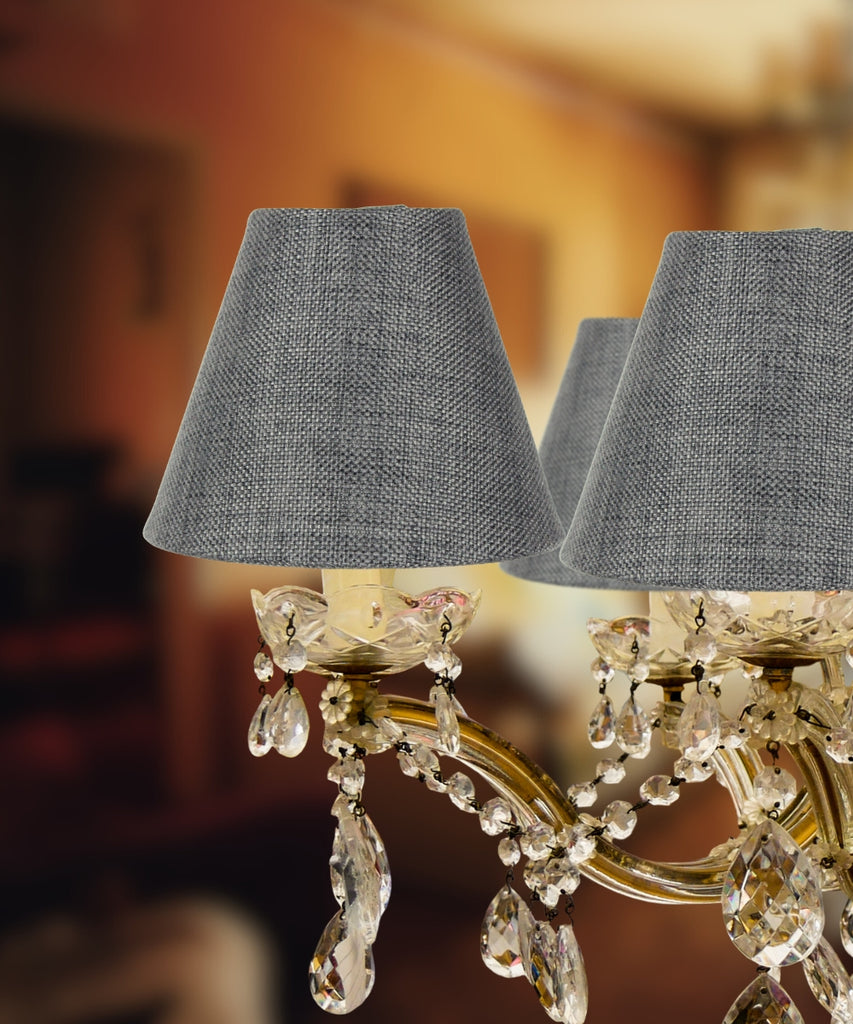 Set of 6 Granite Gray Burlap Lamp Shade - Clip-on Candelabra Shade 3x5x4