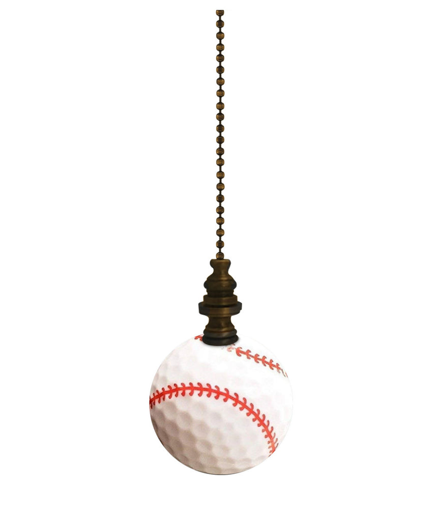 Baseball Ceiling Fan Pull, 2.25"h with 12" Antiqued Brass Chain