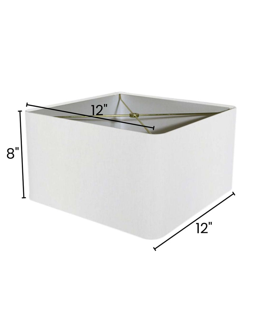 12"x12"x8" Heartland Rounded Corner Premiere Hardback Square Drum Lampshade, White Linen Fabric