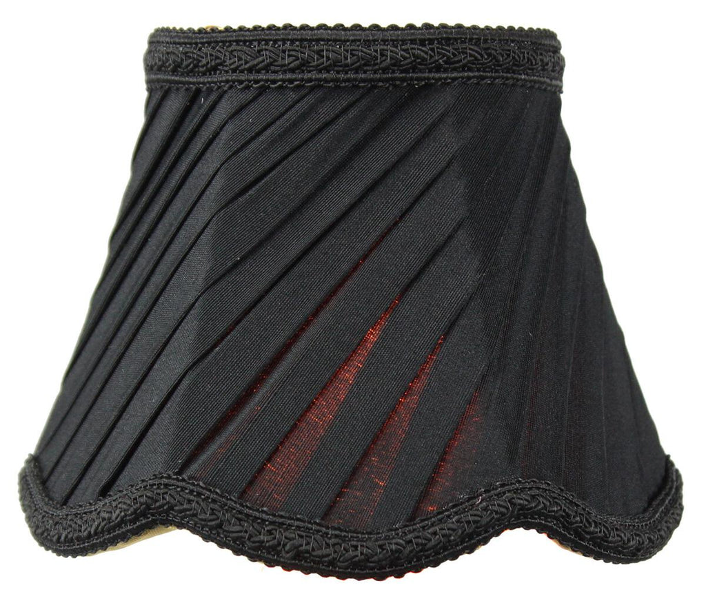 Set of 6 Pleated Scallop Clip-on Candelabra Lampshade Black Fabric 3x5x4