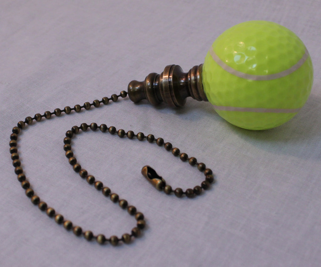 Tennis Ball Ceiling Fan Pull, 2.25"h with 12" Antiqued Brass Chain