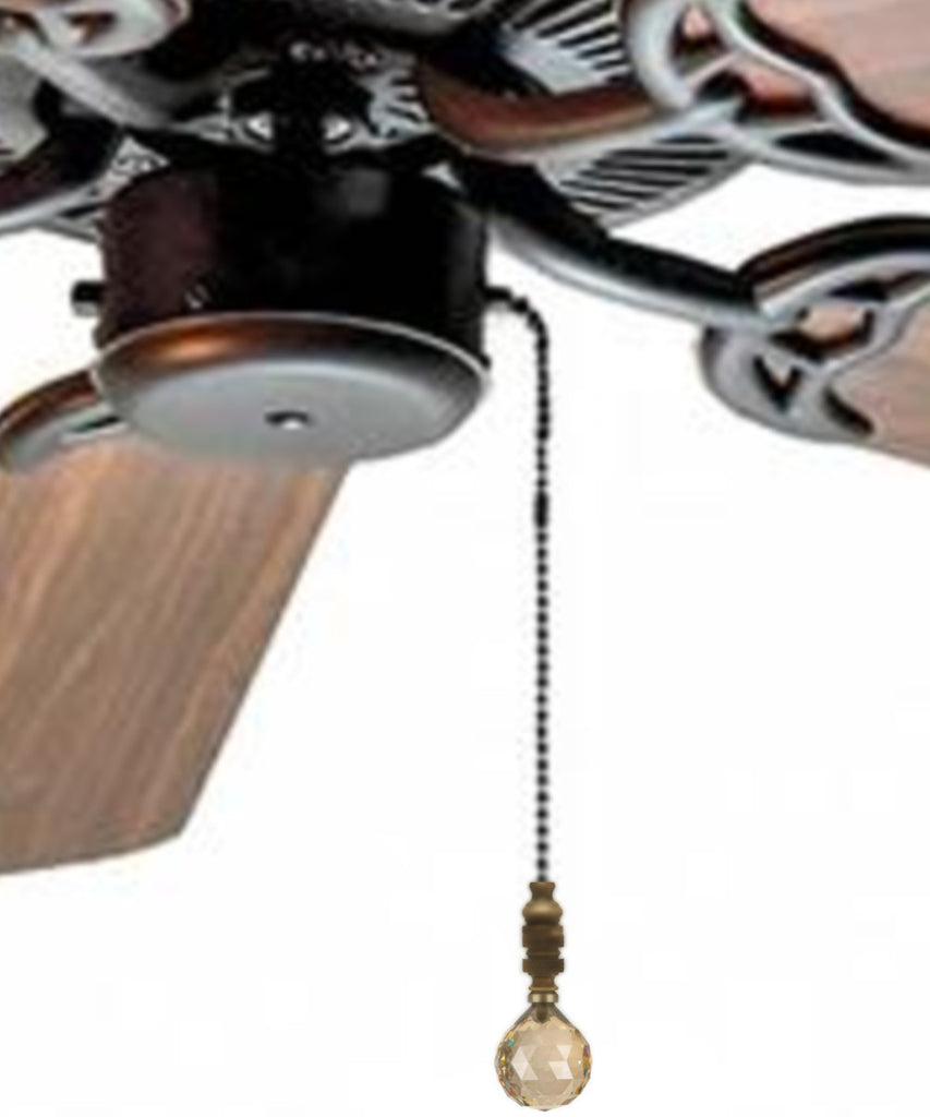 Stephanov Faceted Champagne Crystal Ball Ceiling Fan Pull, 2.25"h with 12" Antiqued Brass Chain