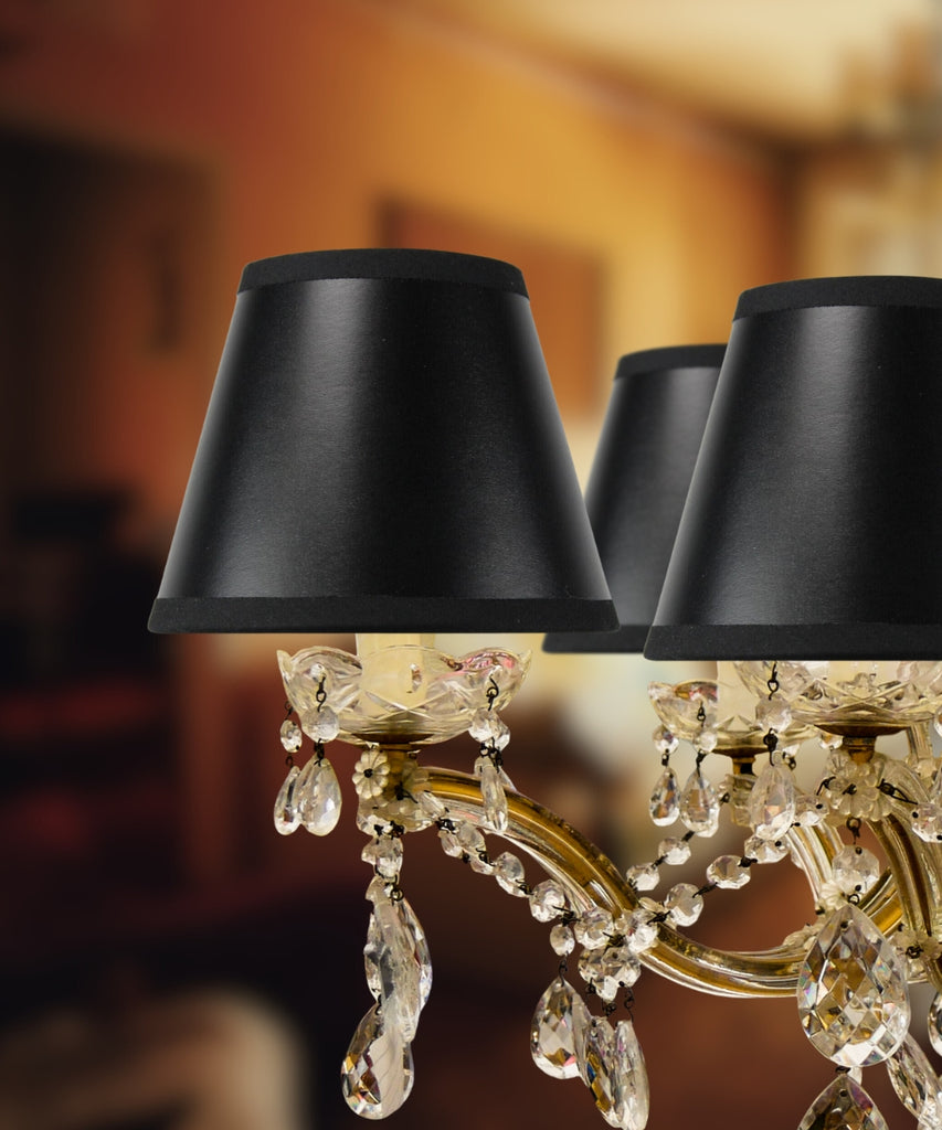 Set of 6 Black Parchment Gold-Lined Chandelier Candle Clip Lamp Shade 3x5x4