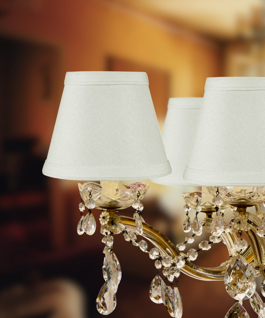 Set of 6 Clip-on Candelabra Lamp Shade Light Oatmeal Fabric 3x5x4