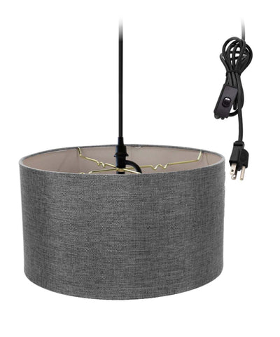 0-002000>1-Light Plug In Swag Pendant Ceiling Light Granite Grey Shade
