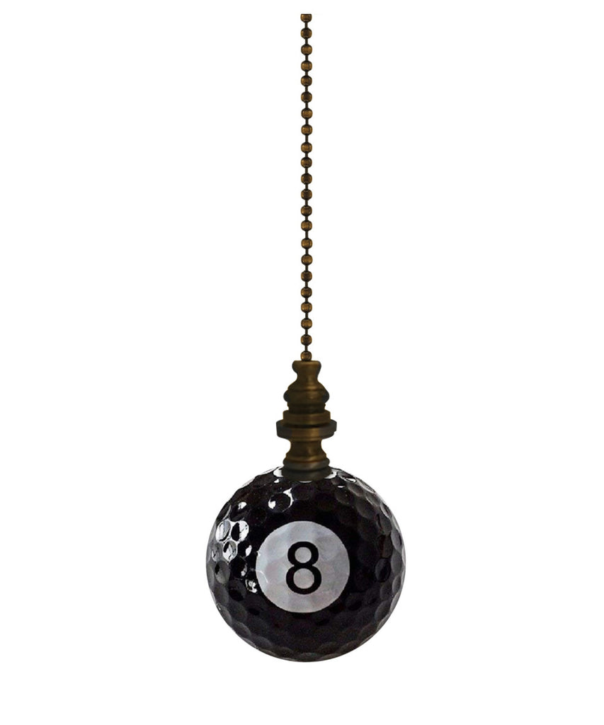 8-Ball Billiard Ceiling Fan Pull, 2.25"h with 12" Antiqued Brass Chain