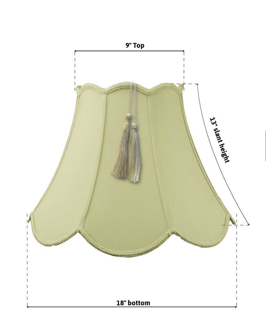 9x18x13 Scalloped Bell Shantung Lamp Shade Tassel Eggshell