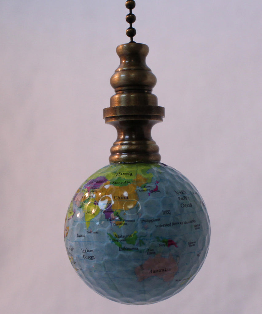 Earth Globe Ceiling Fan Pull, 2.25"h with 12" Antiqued Brass Chain