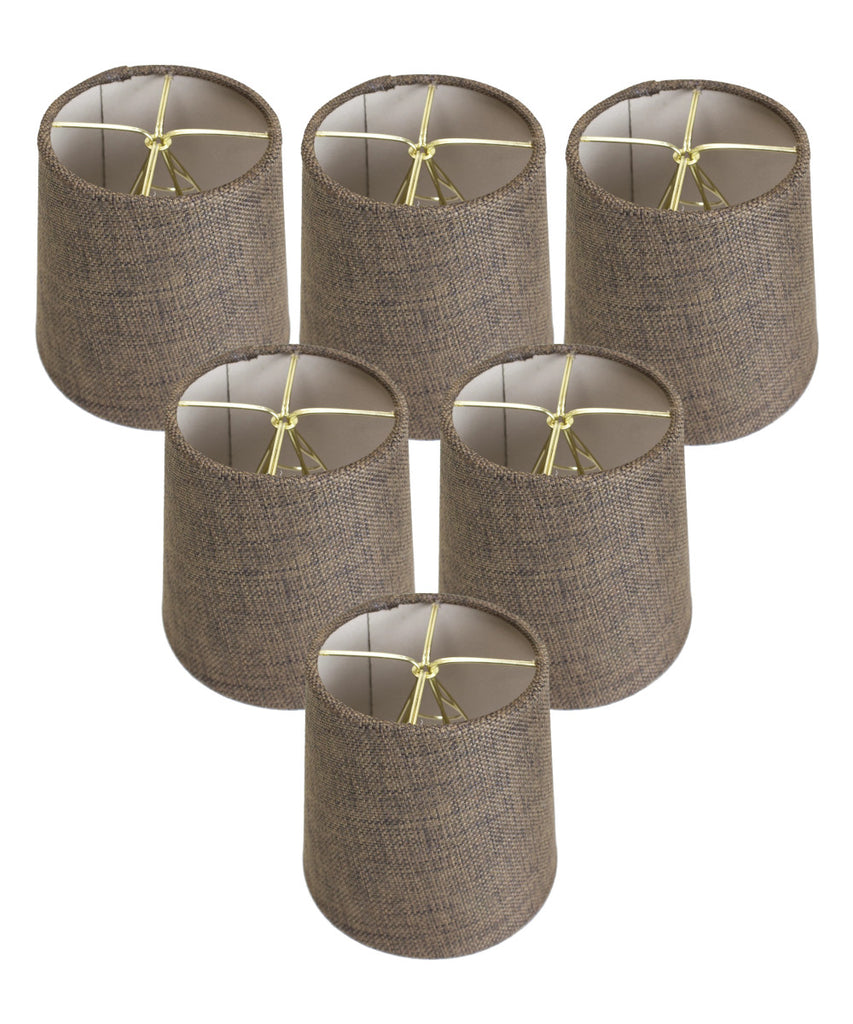 Set of 6 Chocolate Burlap Drum Chandelier Clip-On Lampshade 4x5x5