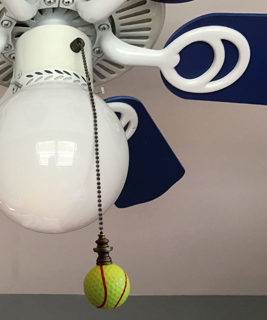 Tennis Ball with Red Stripe Ceiling Fan Pull, 2.25"h with 12" Antiqued Brass Chain