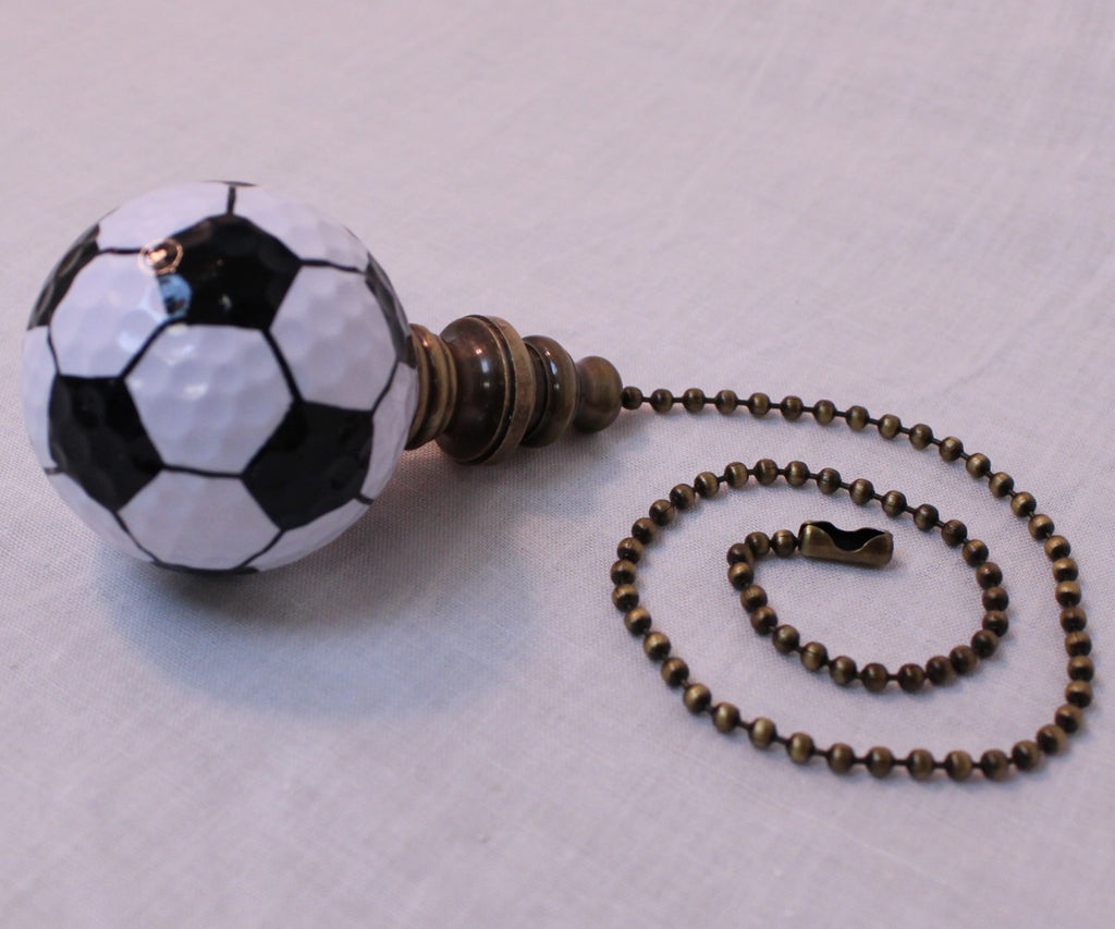 Soccer Ball Ceiling Fan Pull, 2.25"h with 12" Antiqued Brass Chain