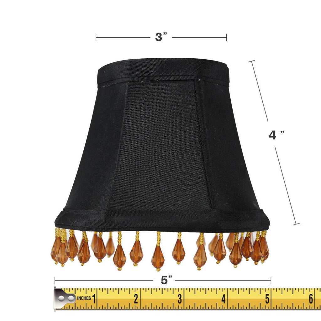 Set of 6 Candelabra Stretch with Gold Liner Amber Beads Clip-On Lampshade 3x5x4