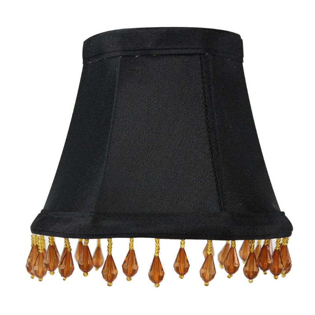Set of 6 Candelabra Stretch with Gold Liner Amber Beads Clip-On Lampshade 3x5x4