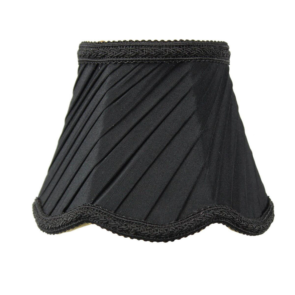 Set of 6 Pleated Scallop Clip-on Candelabra Lampshade Black Fabric 3x5x4