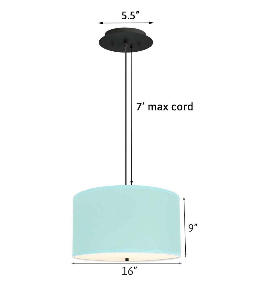 16" W 2 Light Pendant Island Paradise Linen Drum Shade with Diffuser, Black Cord