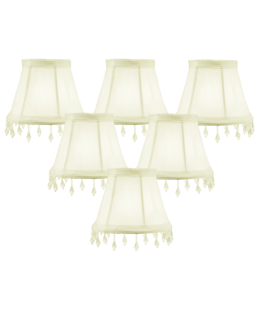 Set of 6 Candelabra Stretch Eggshell with Liner Clear Beads 3x5x4