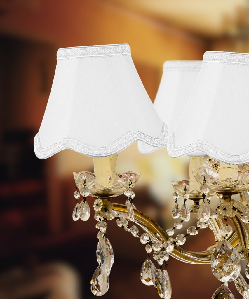 Set of 6 Down White Scallop Stretch Clip-on Candelabra Lampshade 2.5x5x4