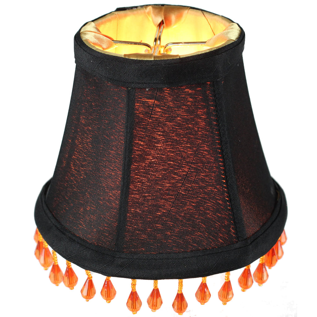 Set of 6 Candelabra Stretch with Gold Liner Amber Beads Clip-On Lampshade 3x5x4