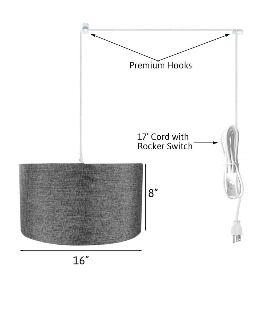 0-000075>1-Light Plug In Swag Pendant Ceiling Light Granite Grey Shade
