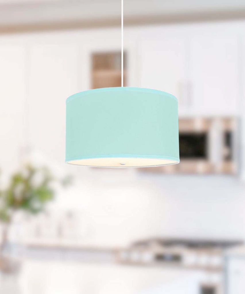 16" W 2 Light Pendant Island Paradise Linen Drum Shade with Diffuser, White Cord
