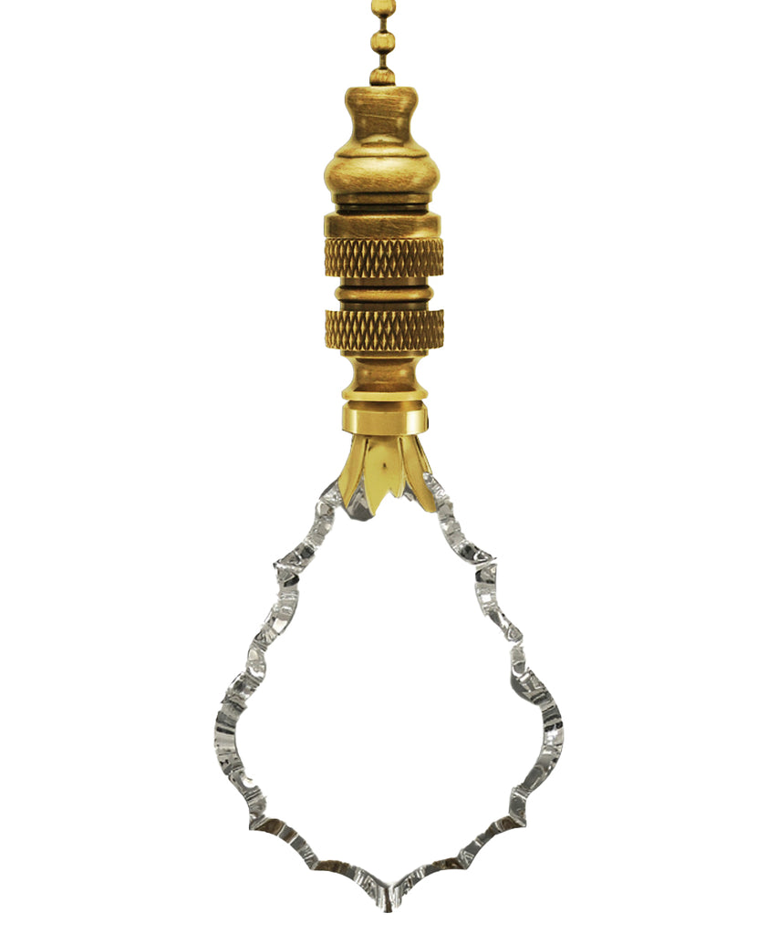 Crystal Gothic Cross Ceiling Fan Pull, 2.38"h with 12" Polished Brass Chain