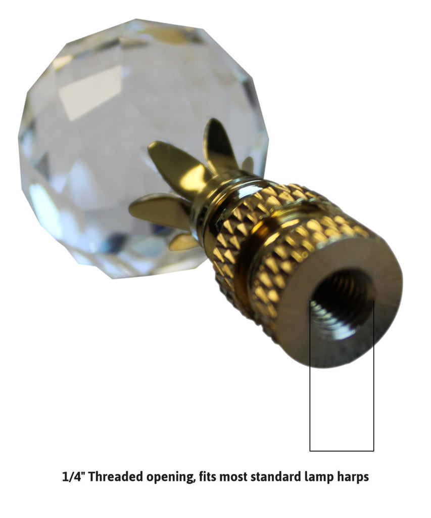 Faceted Crystal Ball Polished Brass Lamp Finial 2"h
