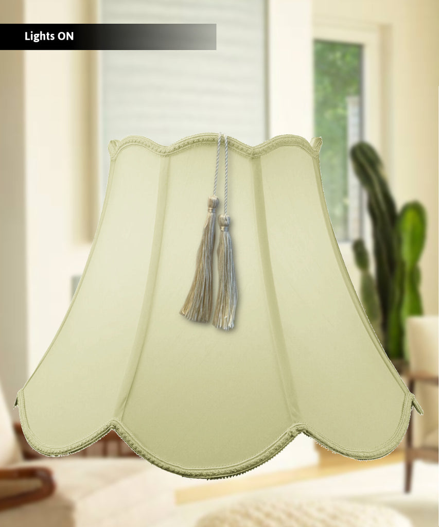 9x18x13 Scalloped Bell Shantung Lamp Shade Tassel Eggshell