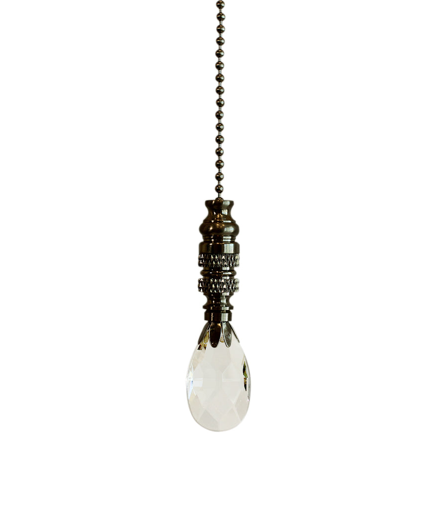 Stephanov Crystal Small Teardrop Ceiling Fan Pull, 2.5"h with 12" Nickel Brass Chain