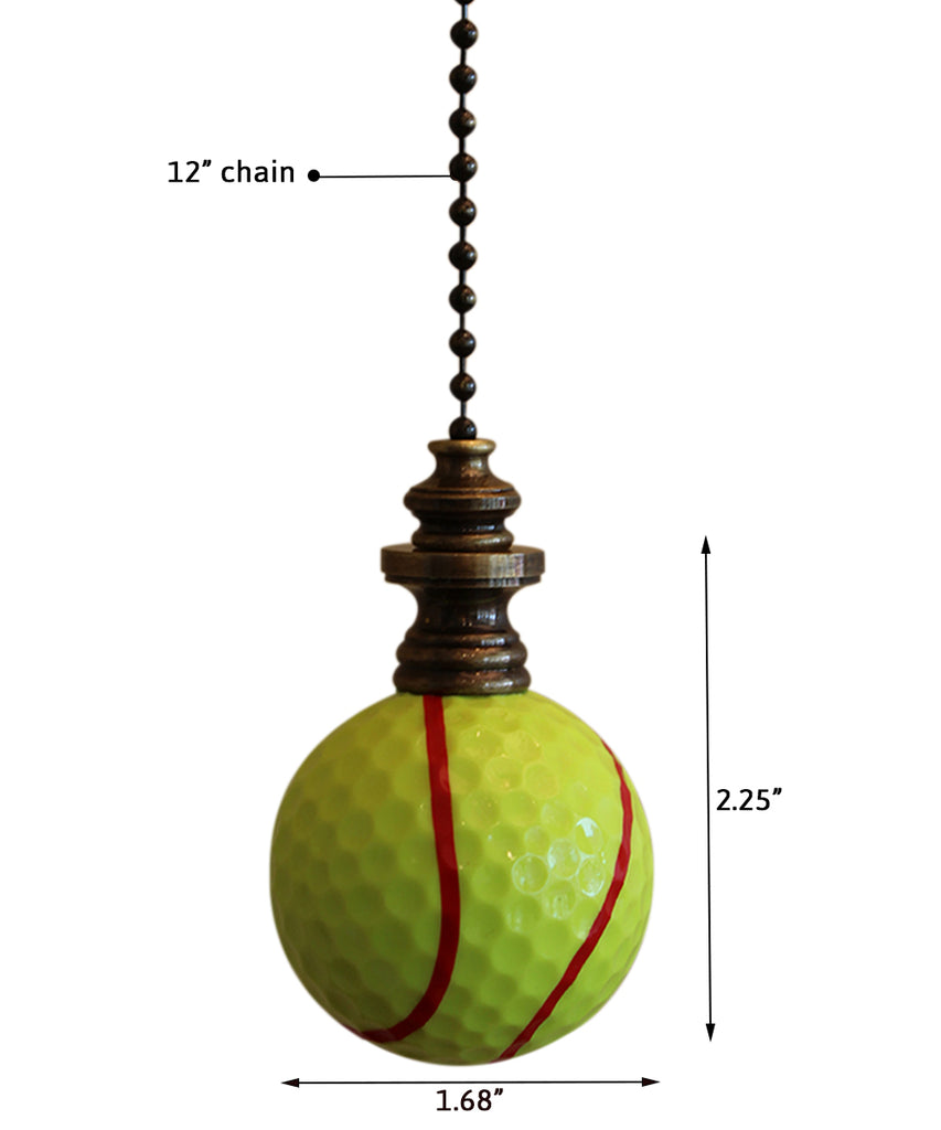 Tennis Ball with Red Stripe Ceiling Fan Pull, 2.25"h with 12" Antiqued Brass Chain