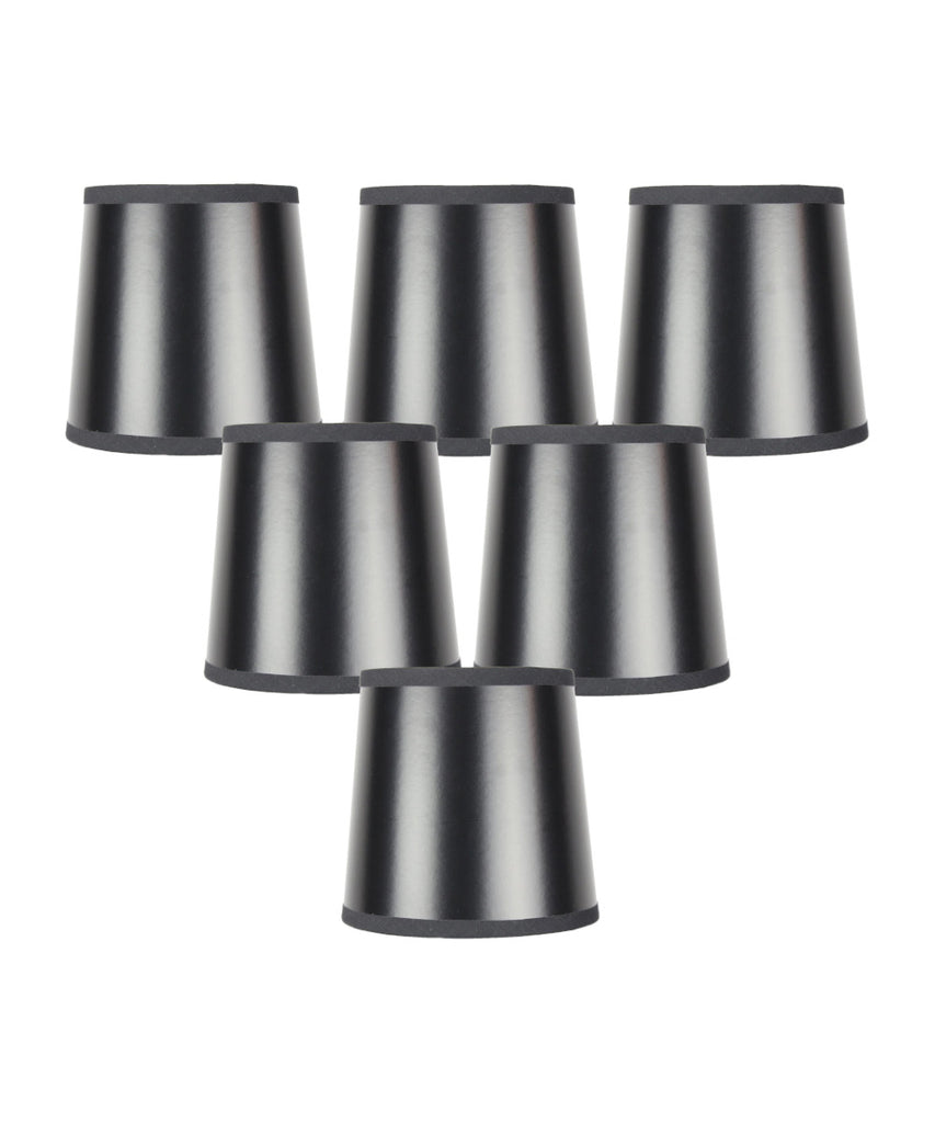 Set of 6 Black Parchment Gold-Lined Drum Chandelier Clip-On Lampshade 4x5x5