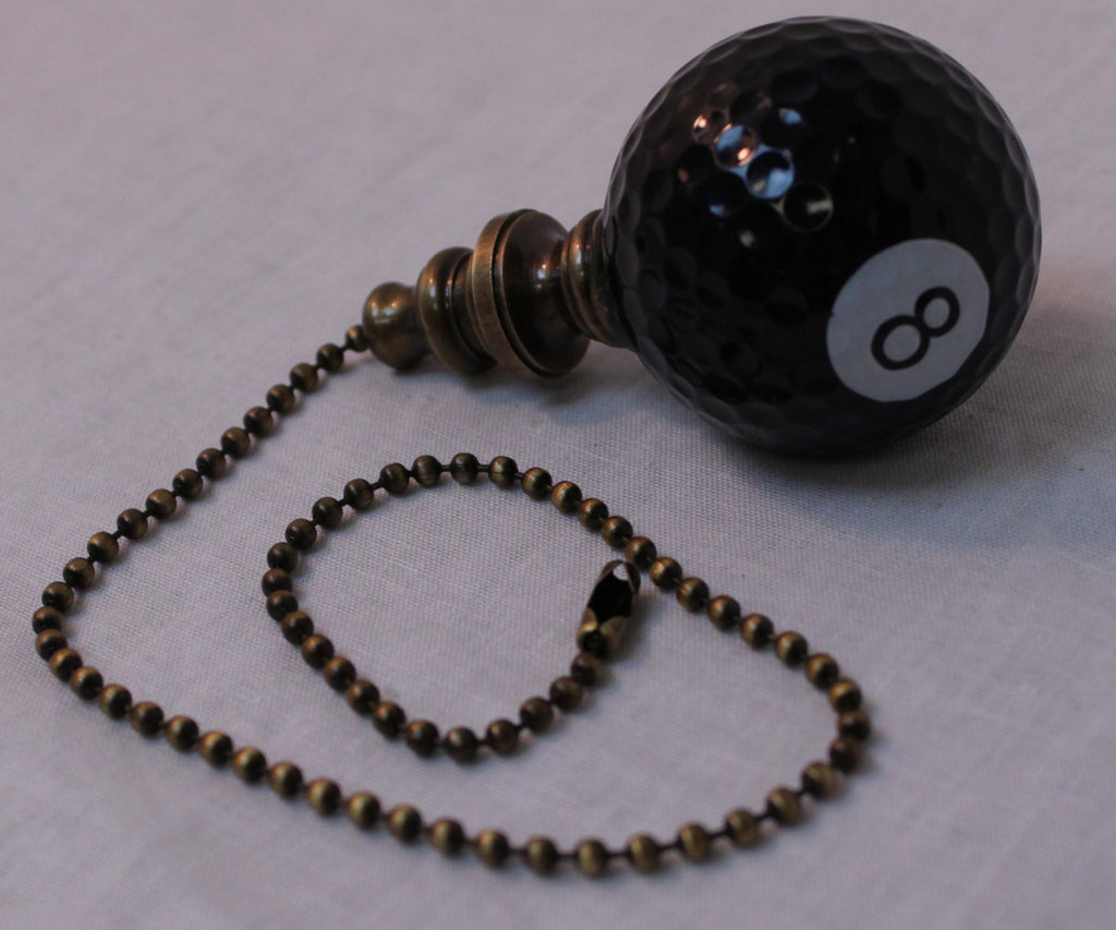 8-Ball Billiard Ceiling Fan Pull, 2.25"h with 12" Antiqued Brass Chain