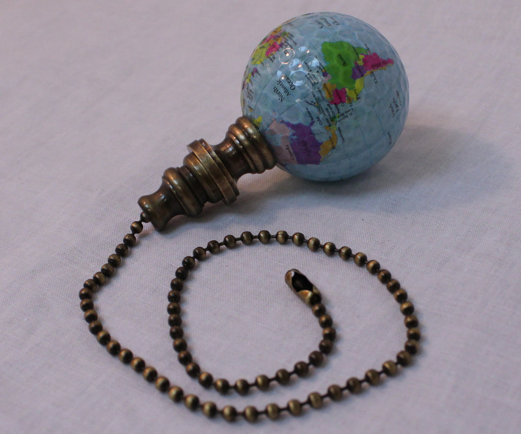 Earth Globe Ceiling Fan Pull, 2.25"h with 12" Antiqued Brass Chain