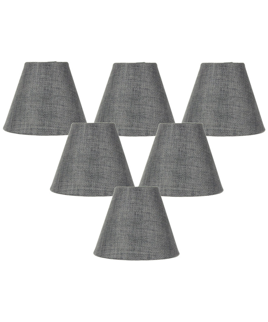 Set of 6 Granite Gray Burlap Lamp Shade - Clip-on Candelabra Shade 3x5x4