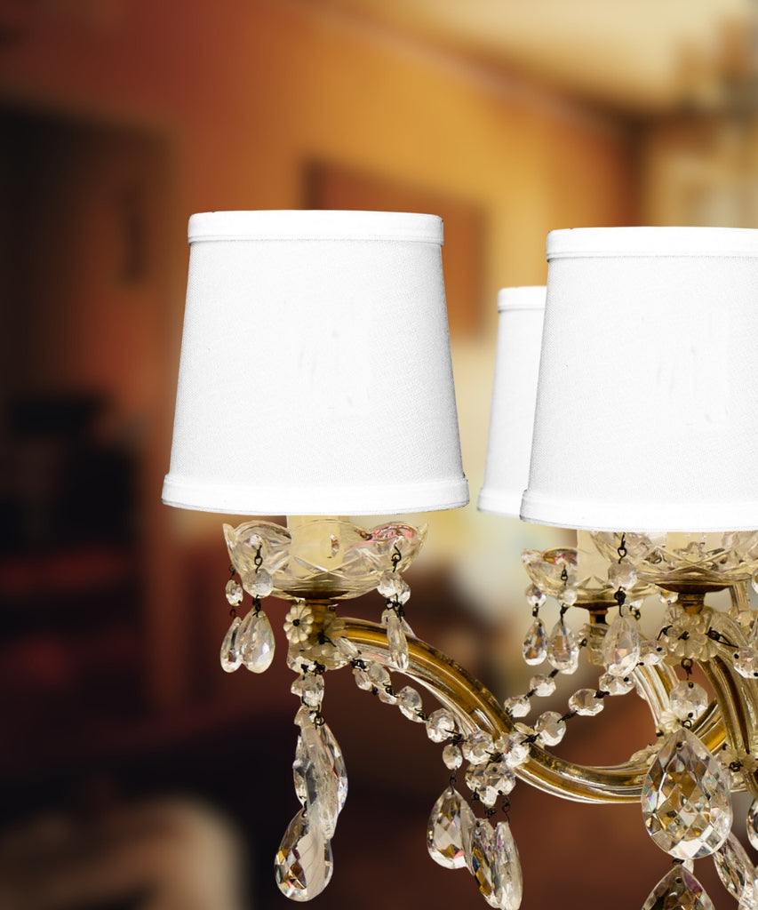 Set of 6 White Linen Drum Chandelier Clip-On Lampshade 4x5x5
