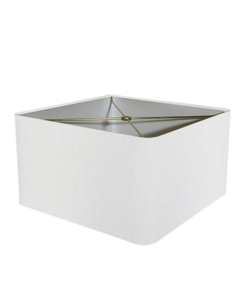12"x12"x8" Heartland Rounded Corner Premiere Hardback Square Drum Lampshade, White Linen Fabric