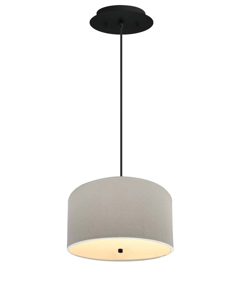 16" W 2 Light Pendant Light Oatmeal Linen Drum Shade with Diffuser, Black Cord