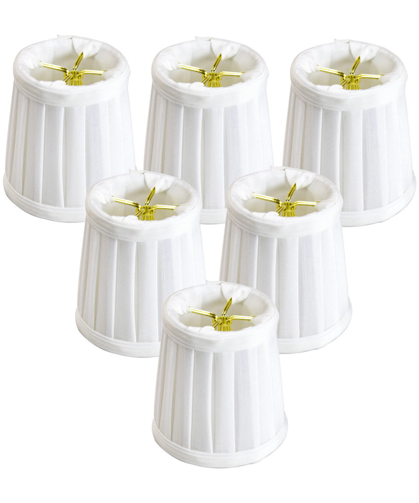 Set of 6 Down White Pleated Clip-on Candelabra Lampshade 3x4x4