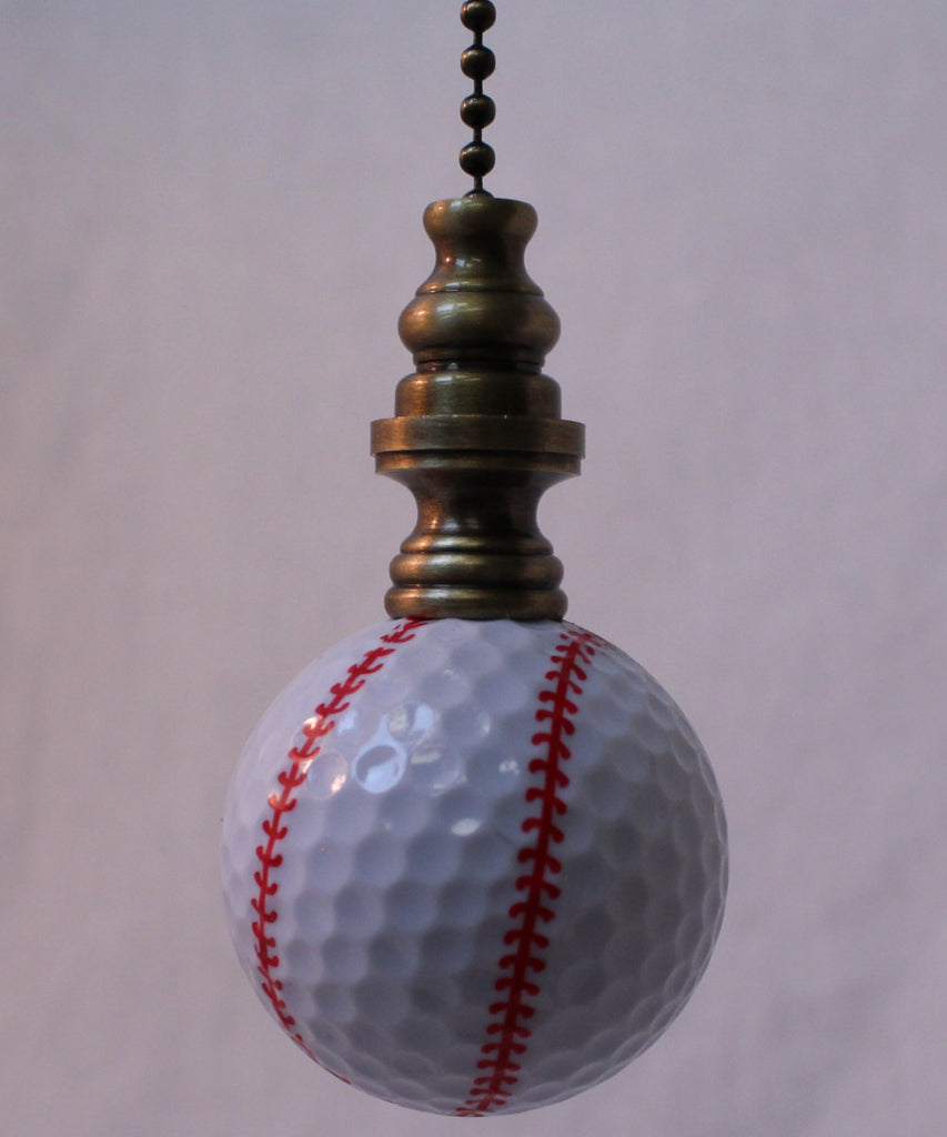 Baseball Ceiling Fan Pull, 2.25"h with 12" Antiqued Brass Chain