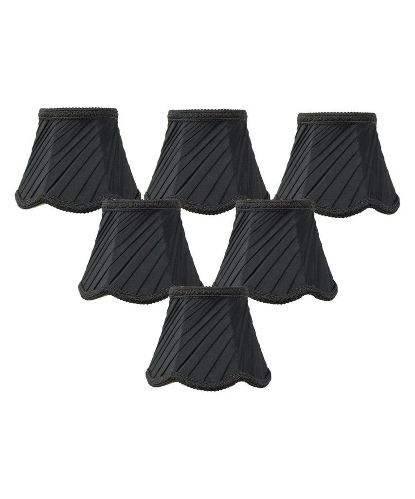 Set of 6 Pleated Scallop Clip-on Candelabra Lampshade Black Fabric 3x5x4