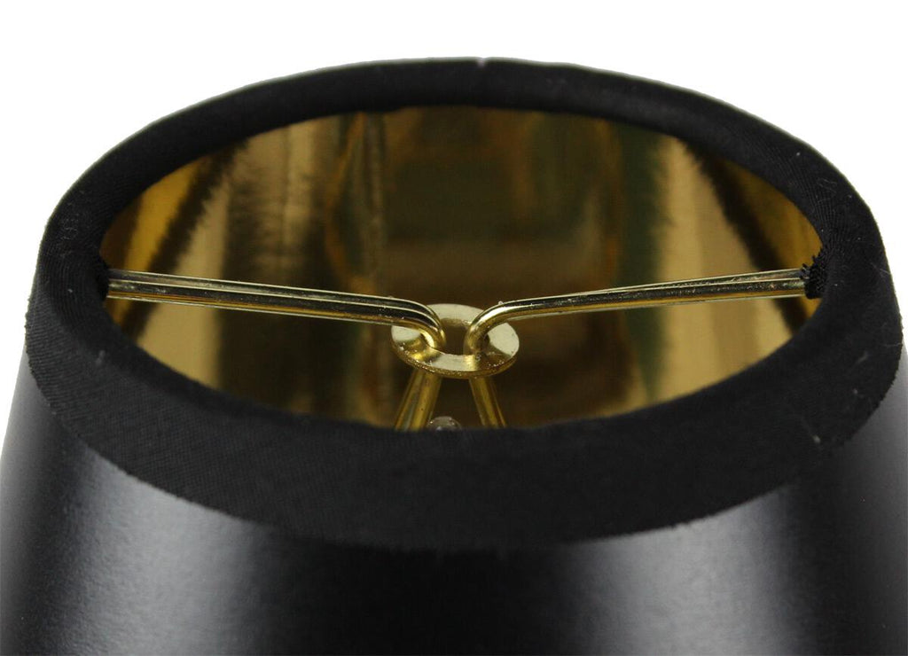 Set of 6 Black Parchment Gold-Lined Chandelier Candle Clip Lamp Shade 3x5x4