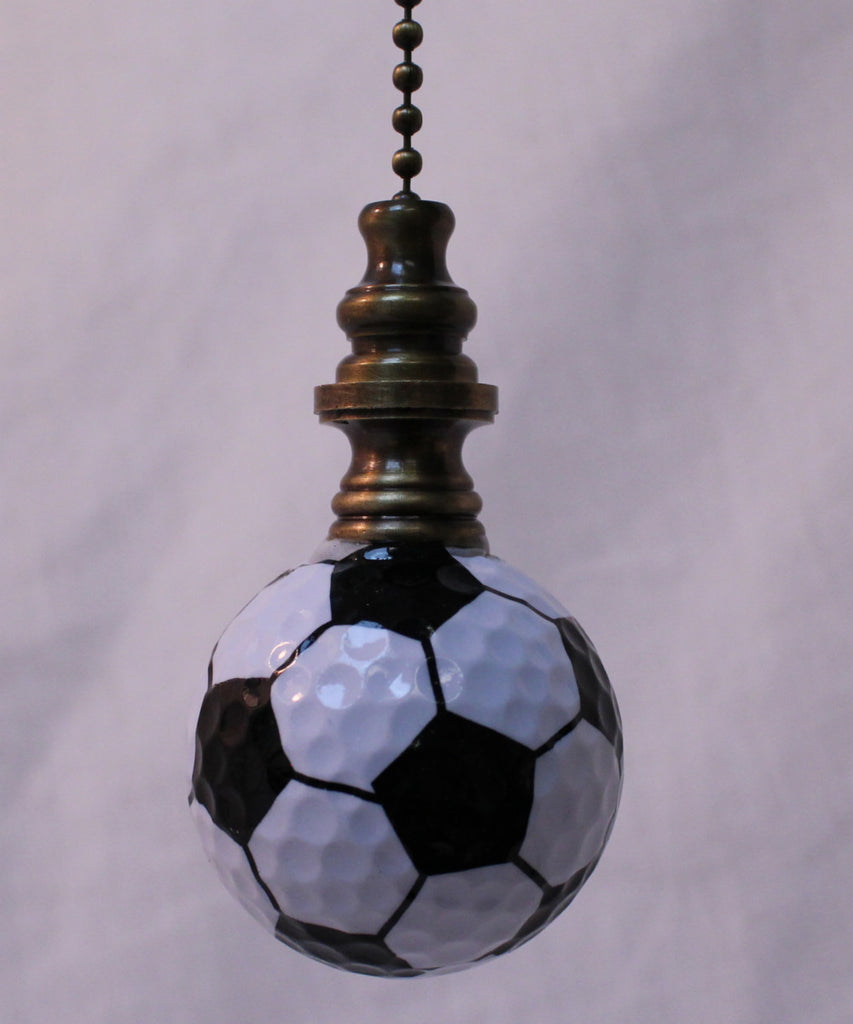 Soccer Ball Ceiling Fan Pull, 2.25"h with 12" Antiqued Brass Chain