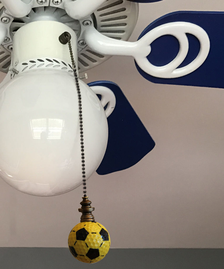Yellow/Black Soccer Ball Ceiling Fan Pull, 2.25"h with 12" Antiqued Brass Chain
